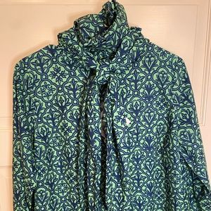 NWT Gretchen Scott Designs Small L’Echarpe blouse Navy Green woman’s boutique
